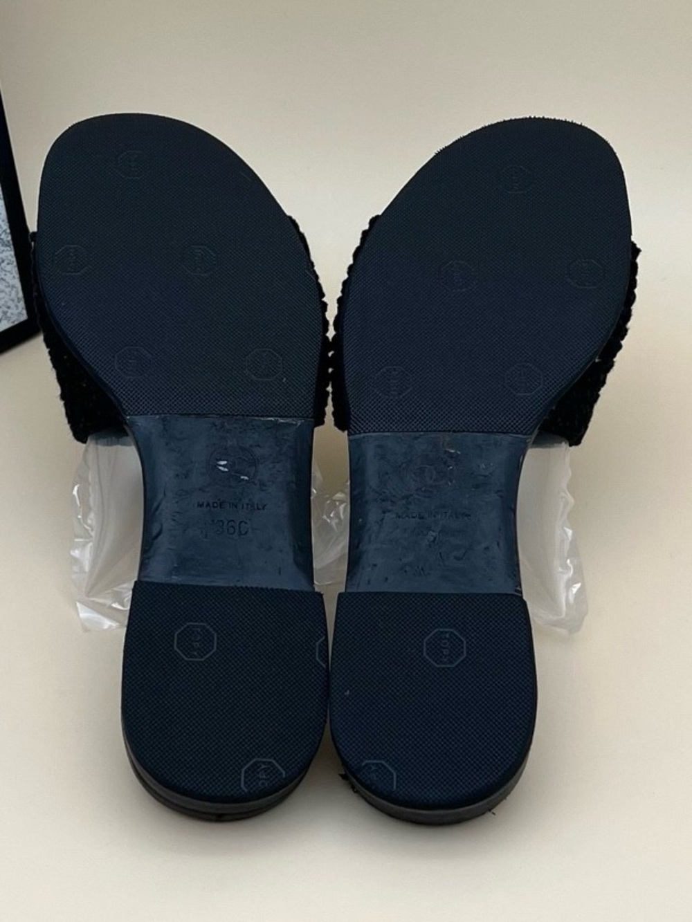 CHANEL Black Crochet Slide Sandals with CC Emblem - Picture 6 of 7